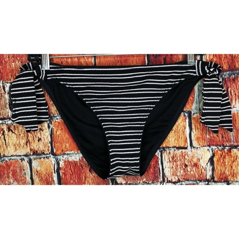 Athleta Stripe Saharatie Black White Women’s Medium Tie Bikini Bottom Swimsuit - Picture 2 of 4